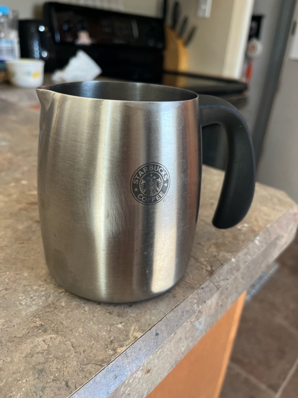 Starbucks Stainless Steel Frothing Pitcher with Black Handle